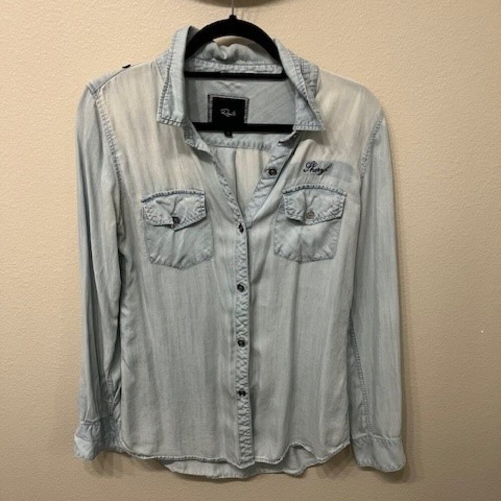 Rails Custom Light  Denim Collared Button Up Shirt "Gas Station" Style - Size XS